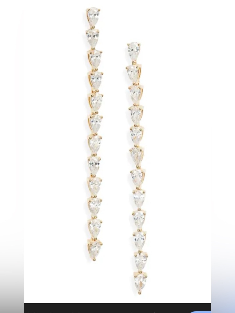 Nordstrom Gold-Tone Linear Drop Earrings with Clear Pear Crystals